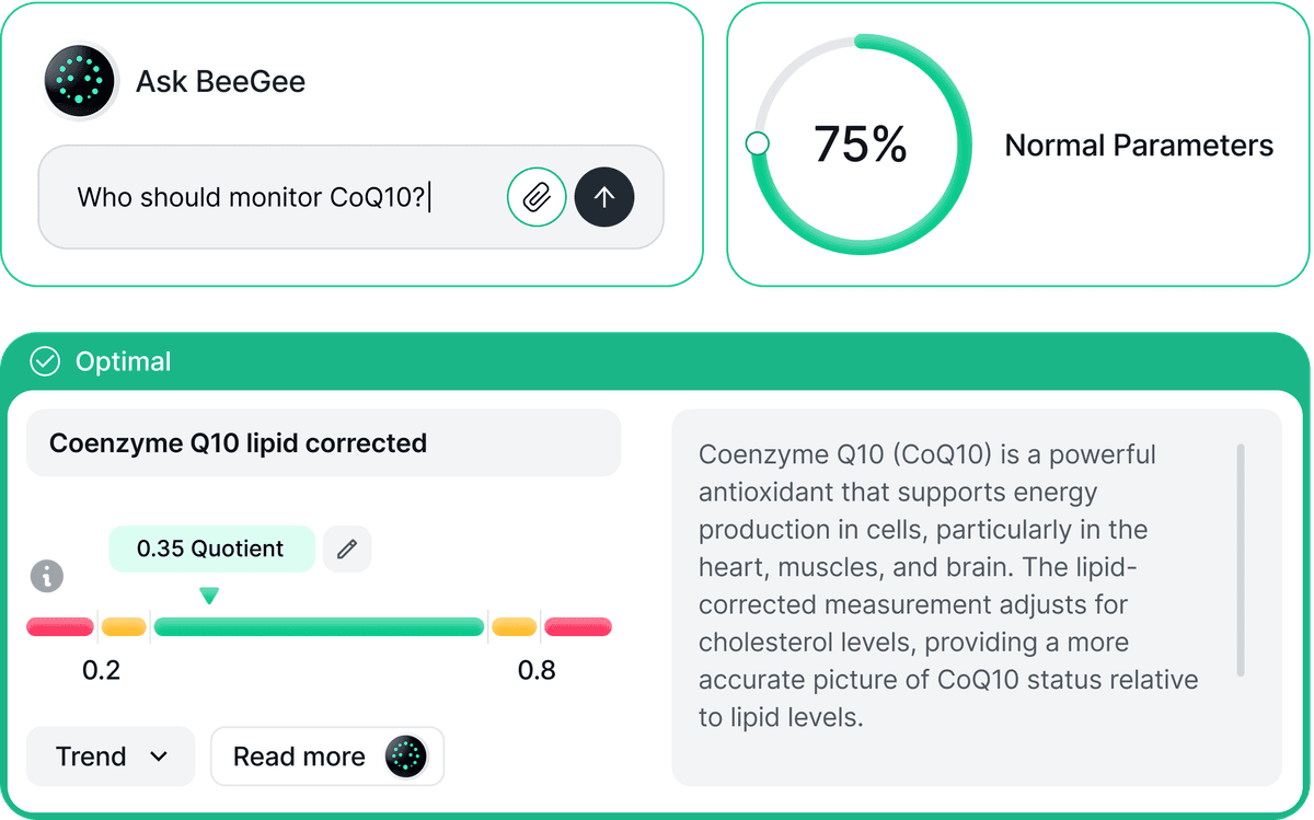 Vitrubo instant lab results interface showing AI-powered blood test interpretation and health insights