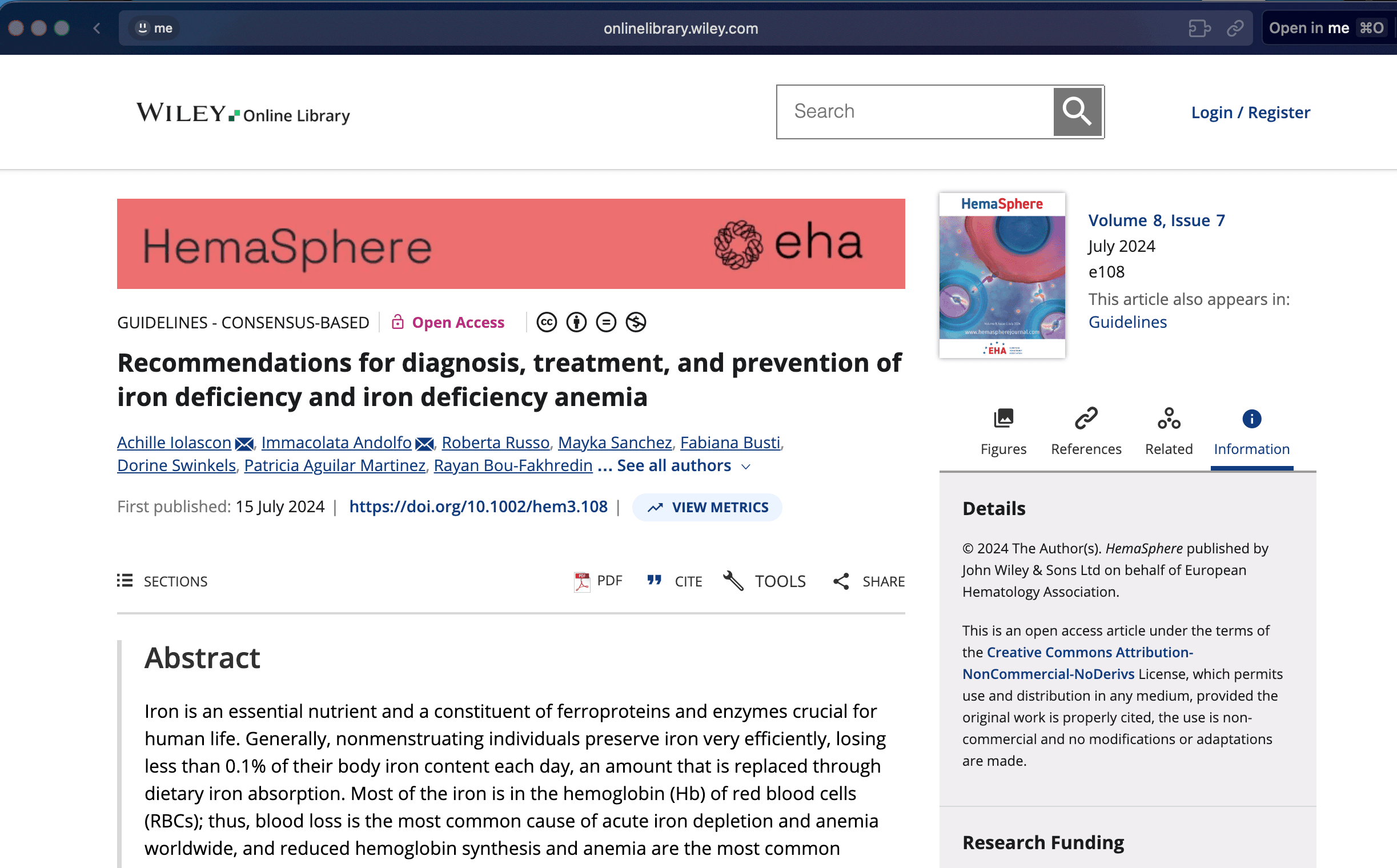 The EHA guideline on iron deficiency, one of the sources an interpretation can cite
