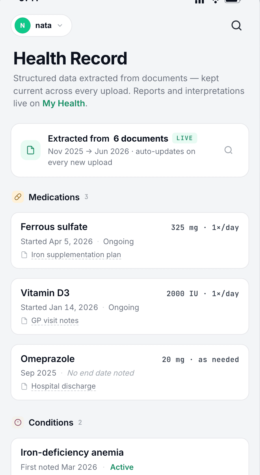 The health record on a phone